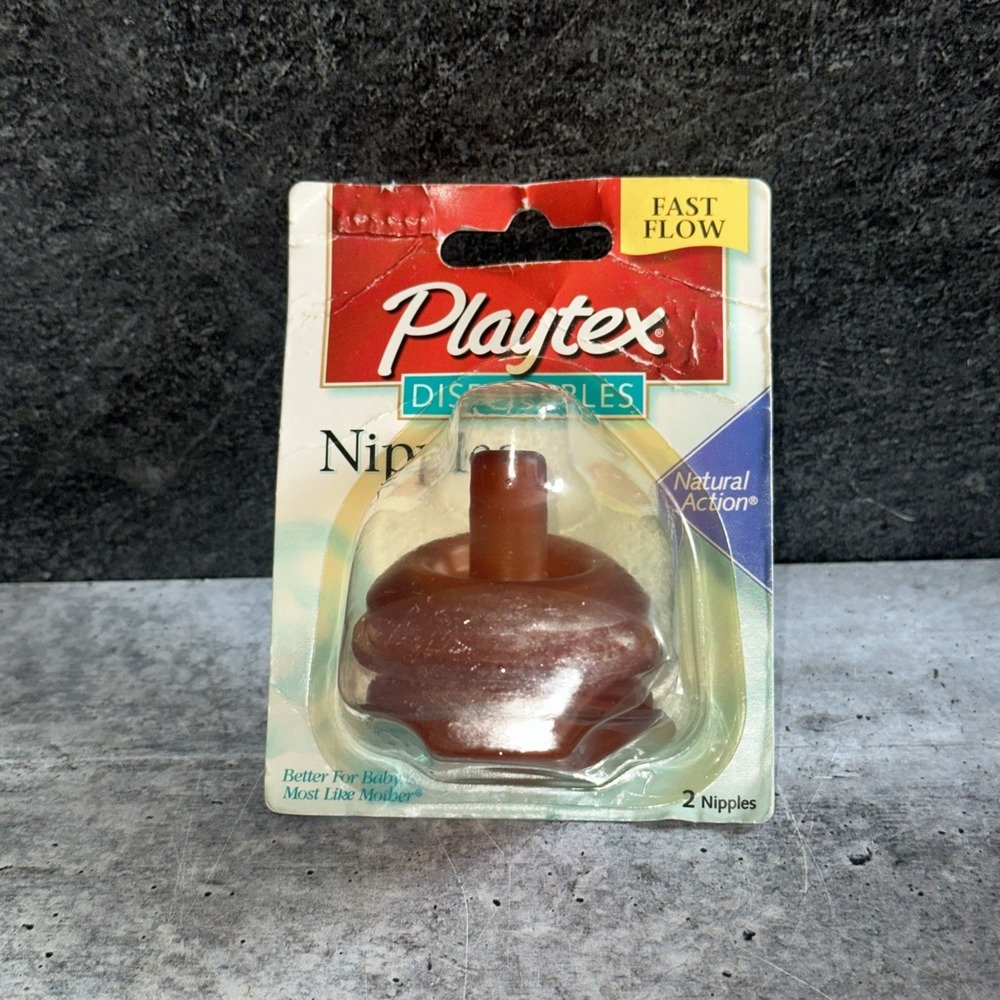 Vintage Playtex Natural Action Flat Top Latex Baby Bottle Nipples Fast Flow  (E)